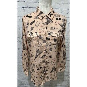 Karl Lagerfeld Paris Eiffel Tower Blouse Long Sleeve Light Weight Size Small